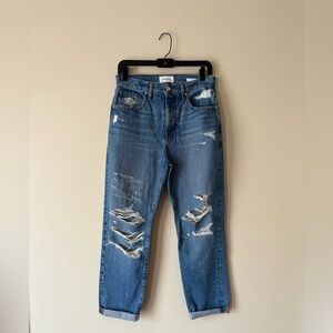 Frame Mid-Wash High Rise Distressed Boyfriend Jeans Size26
